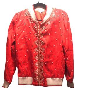 Stylish Red Embroidered Bomber Jacket